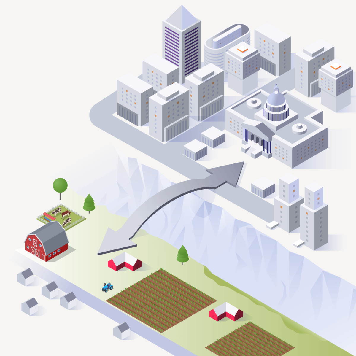 illustration demonstrating the digital divide between city and rural areas